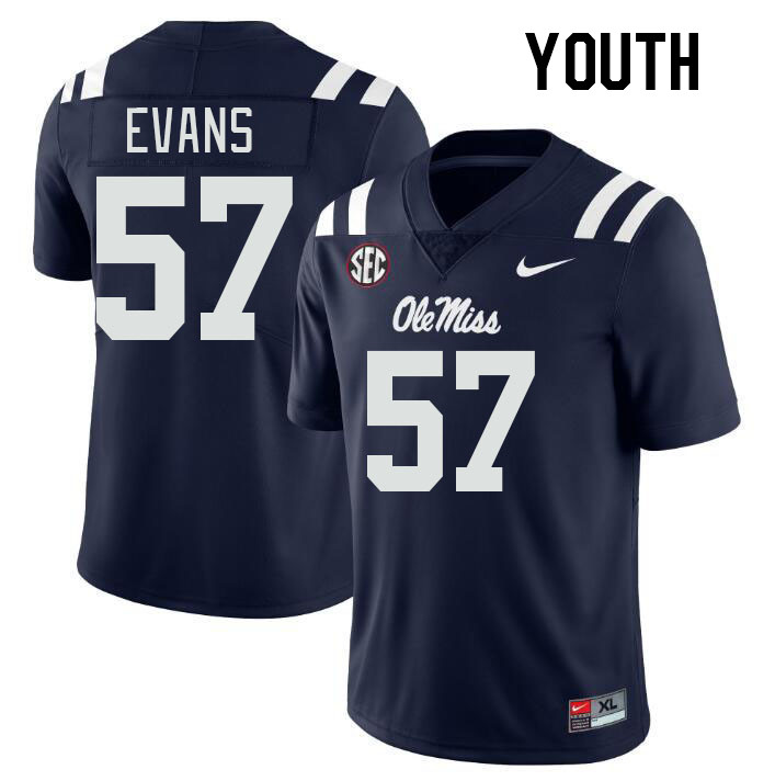 Youth #57 Paris Evans Ole Miss Rebels College Football Jerseys Stitched-Navy